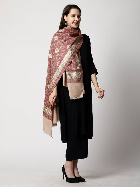 Women's Aari Embroidery Jammawar Wool Shawl